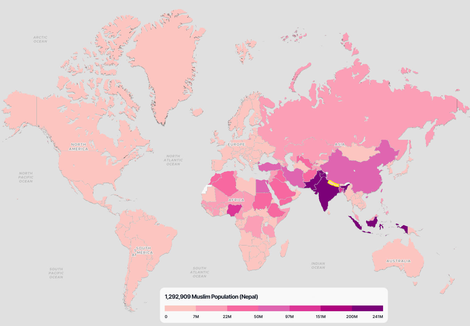 Nepal Muslim Population Map in the World