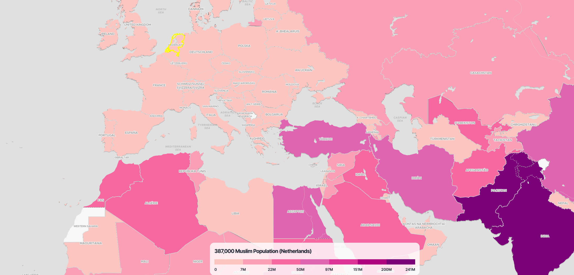 Netherlands Muslim Population Map in the World