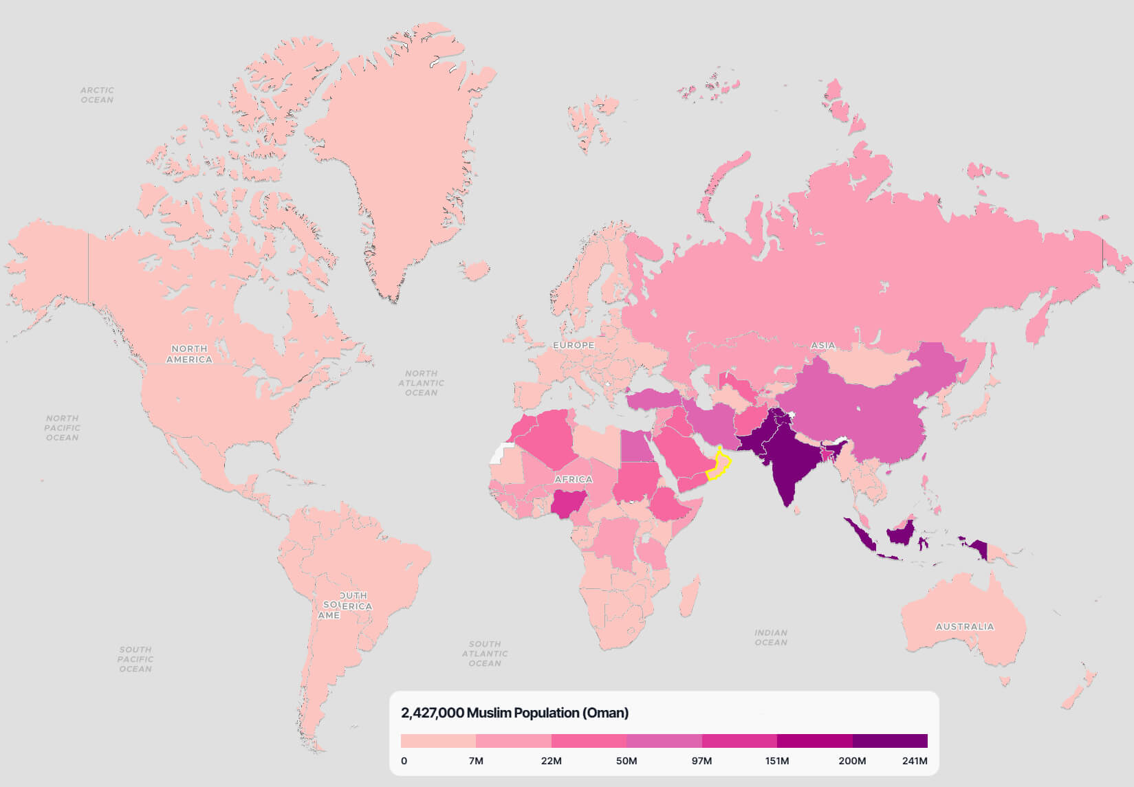 Oman Muslim Population Map in the World