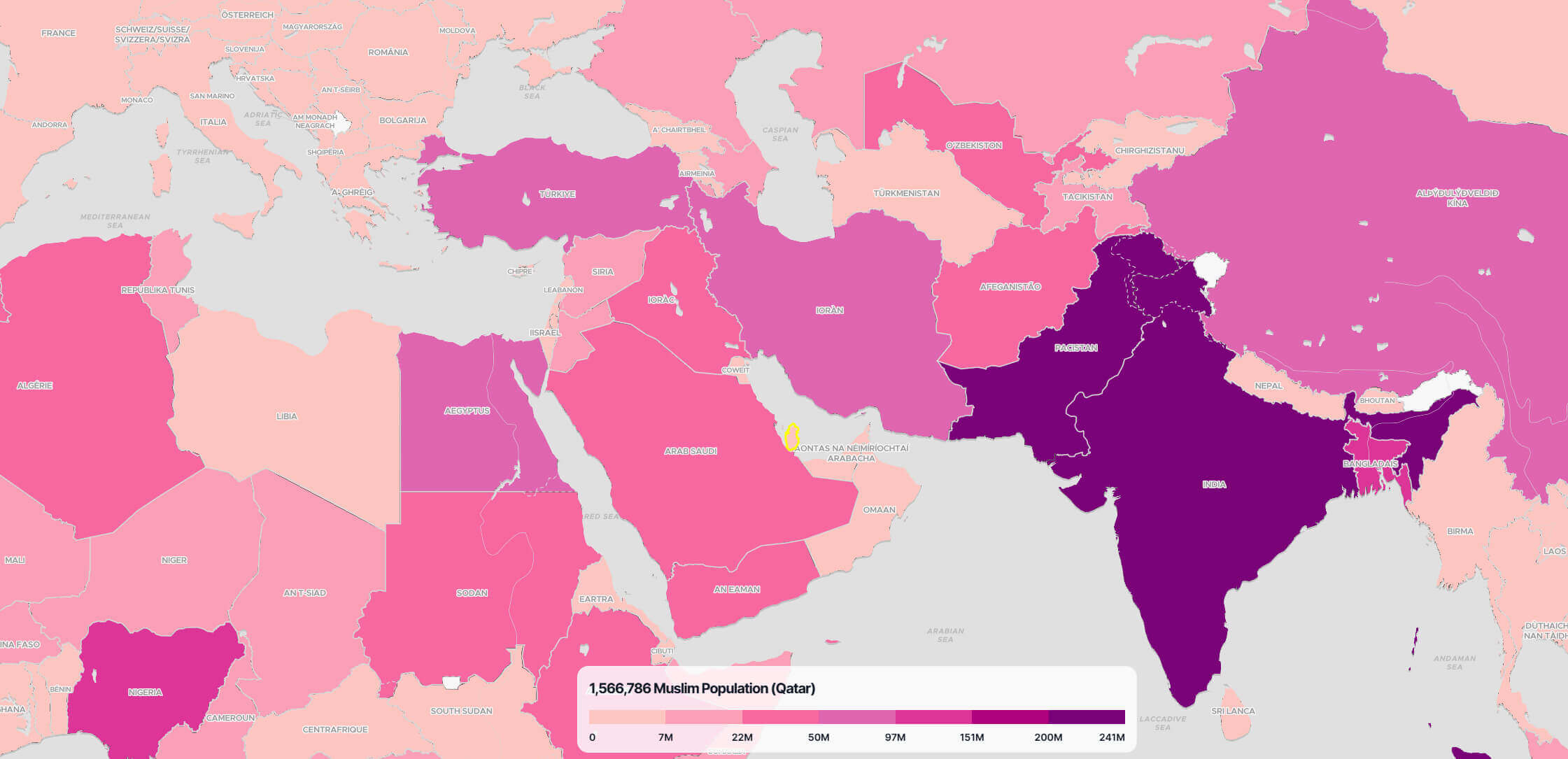 Qatar Muslim Population Map in the World