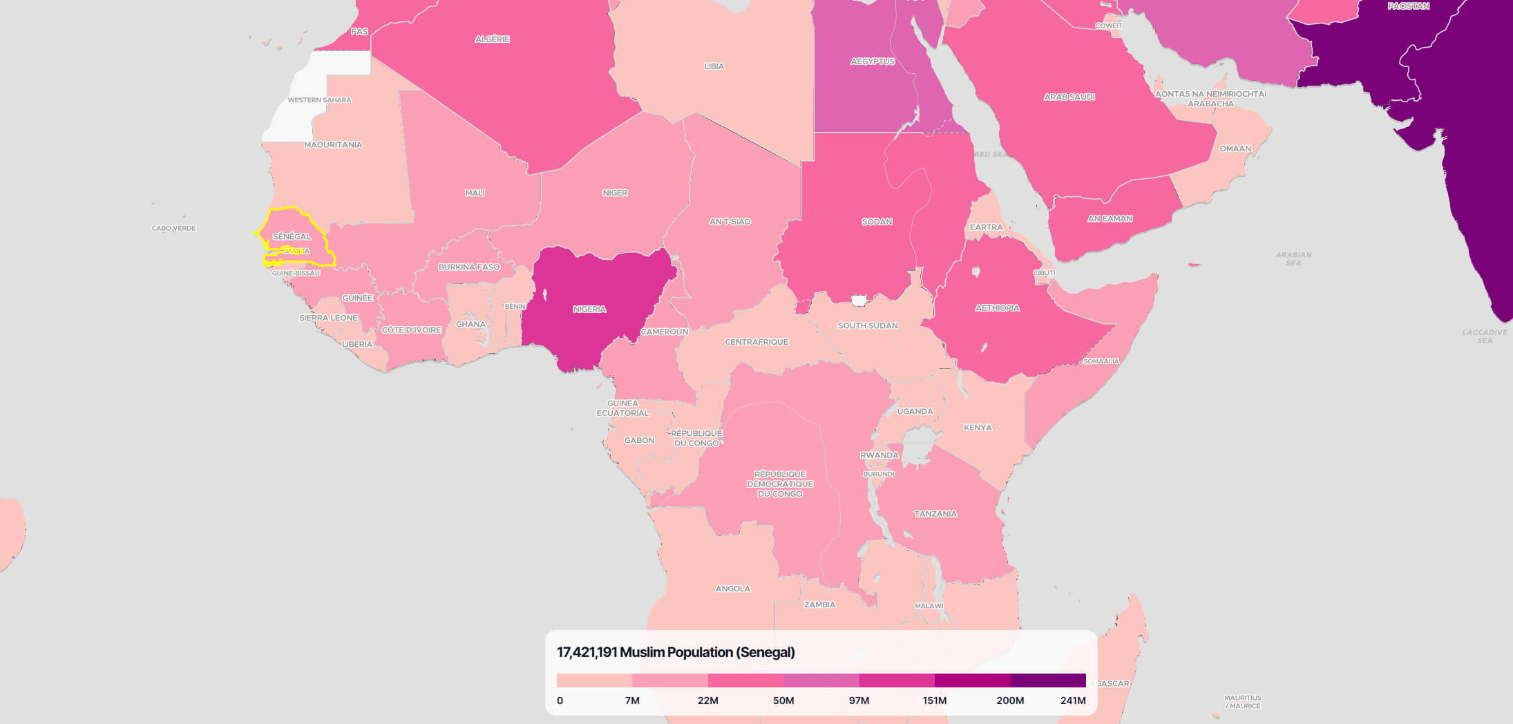 Senegal Muslim Population Map in the World