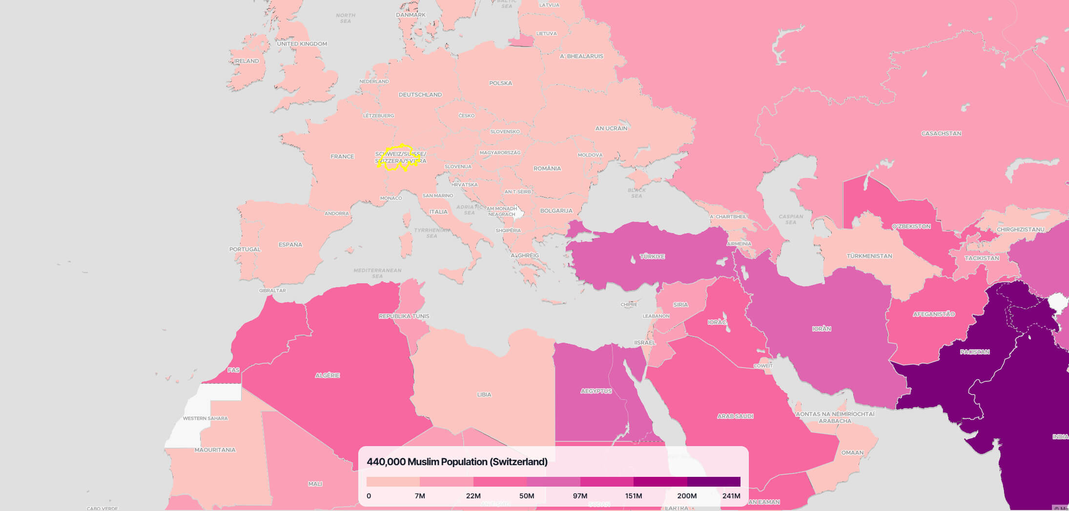 Switzerland Muslim Population Map in the World