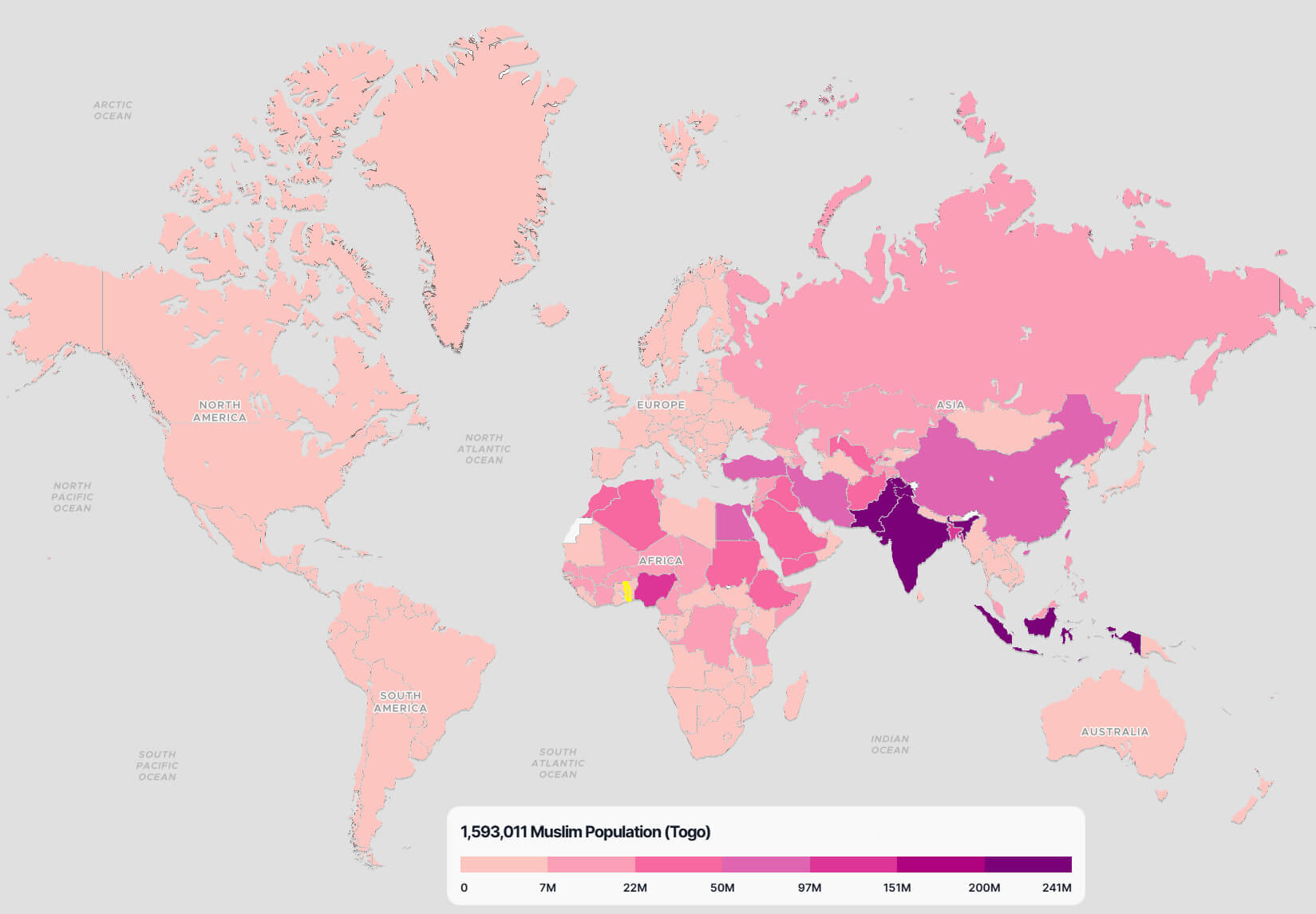 Togo Muslim Population Map in the World