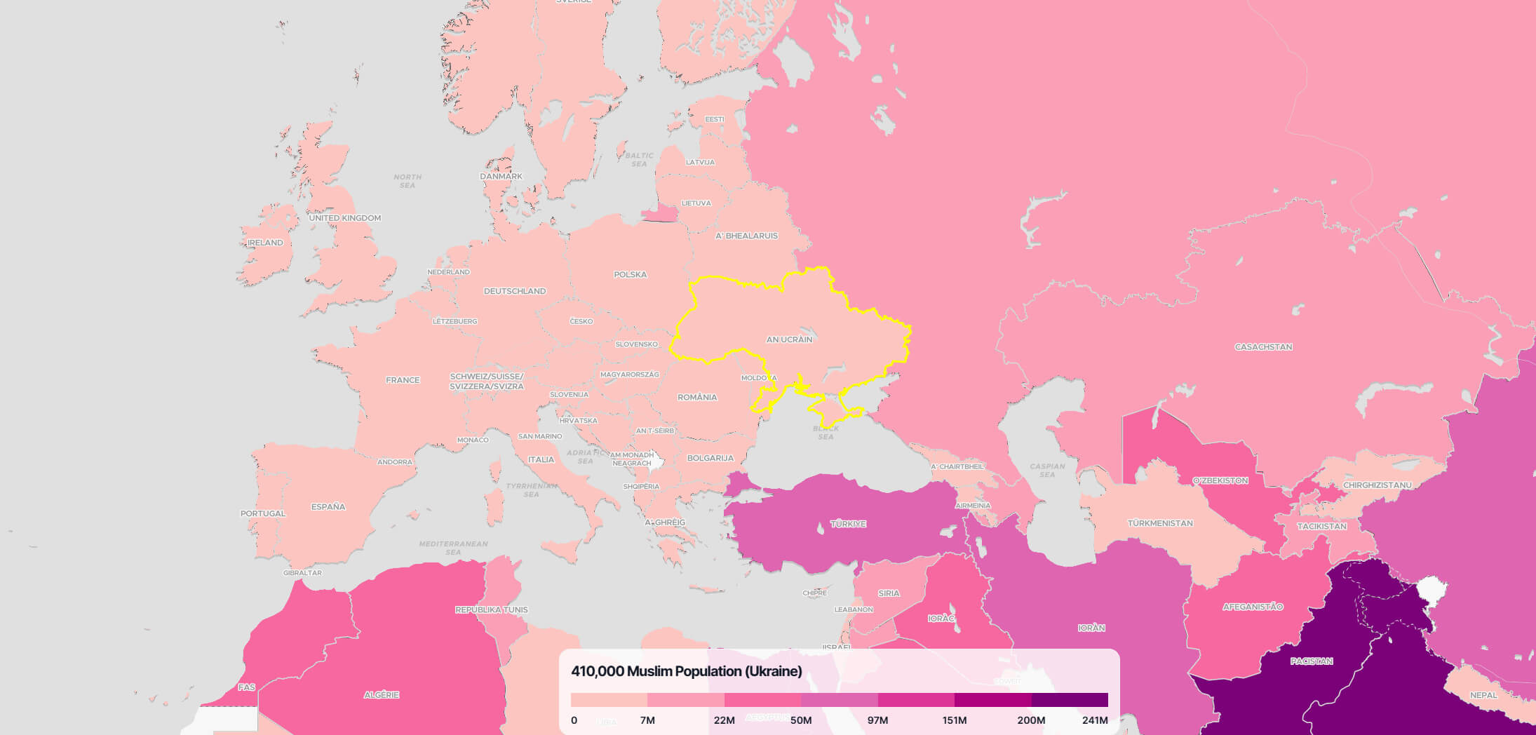 Ukraine Muslim Population Map in the World