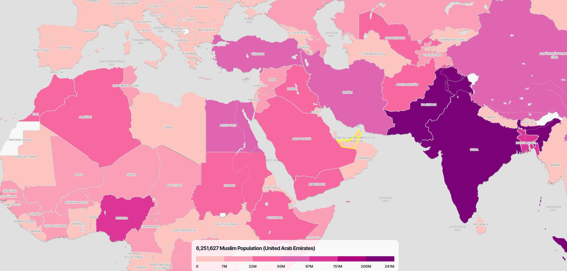 United Arab Emirates Muslim Population Map in the World