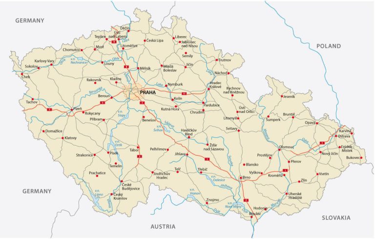 Czech Republic road map with major cities