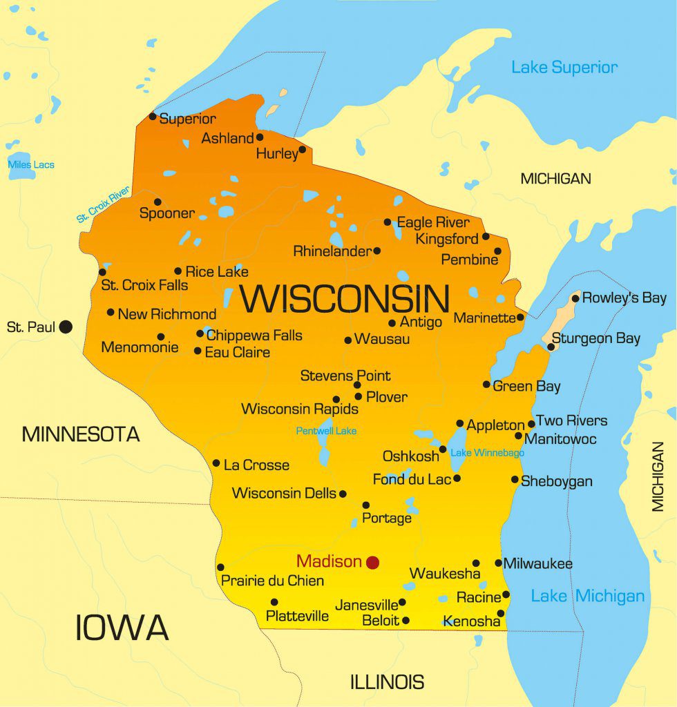 Color Map Of Wisconsin State 980x1024 