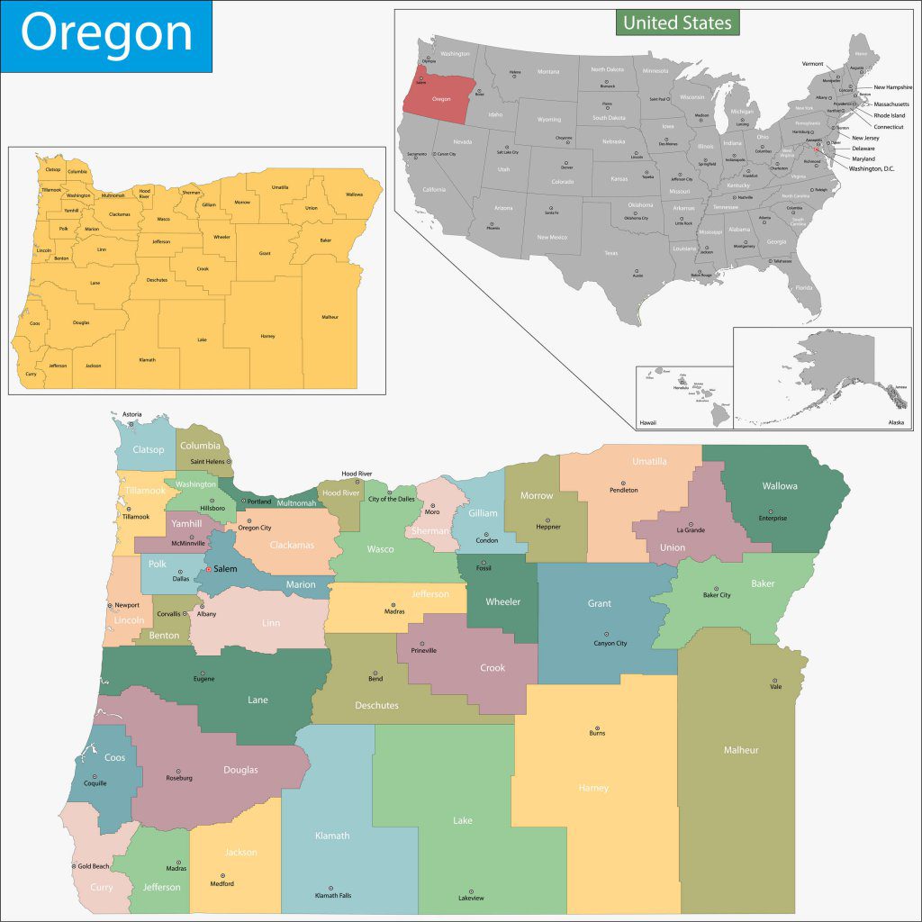 Map of Oregon - Guide of the World