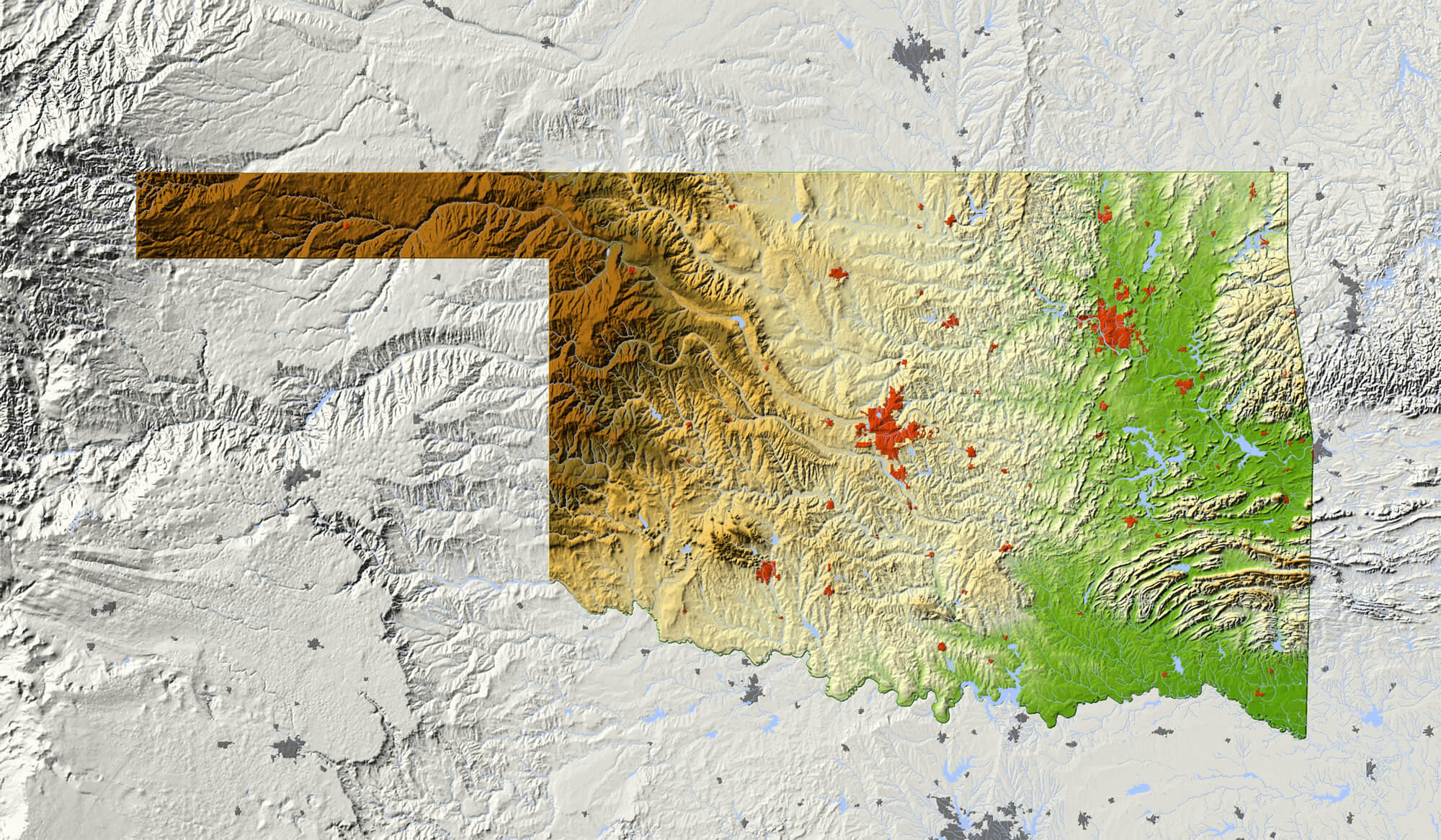 Oklahoma Shaded Relief Map