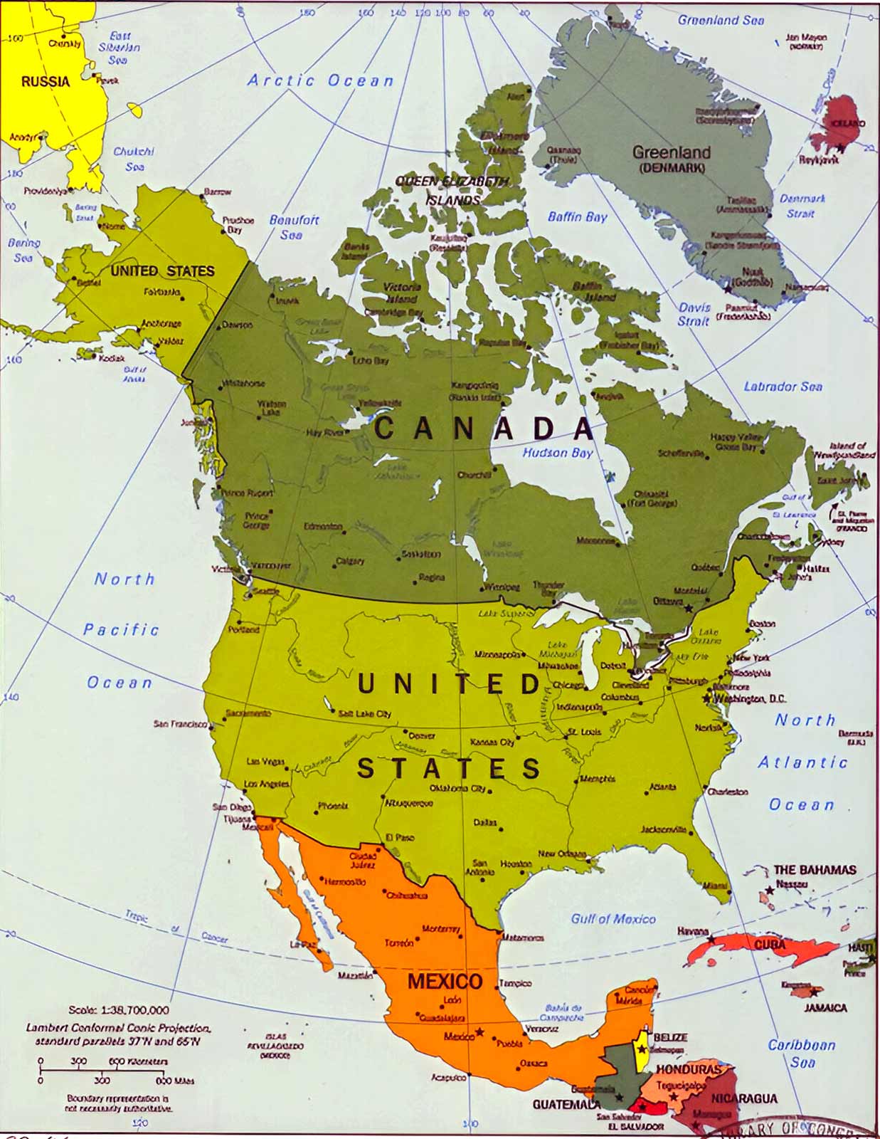 North America Countries and Cities Map