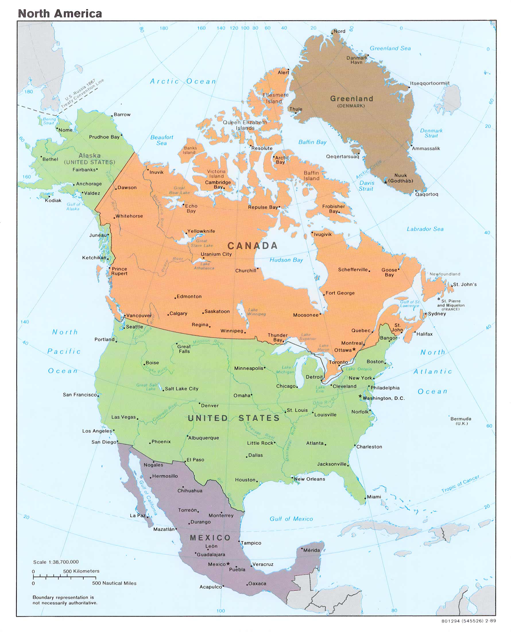 North America Map With Countries and Cities