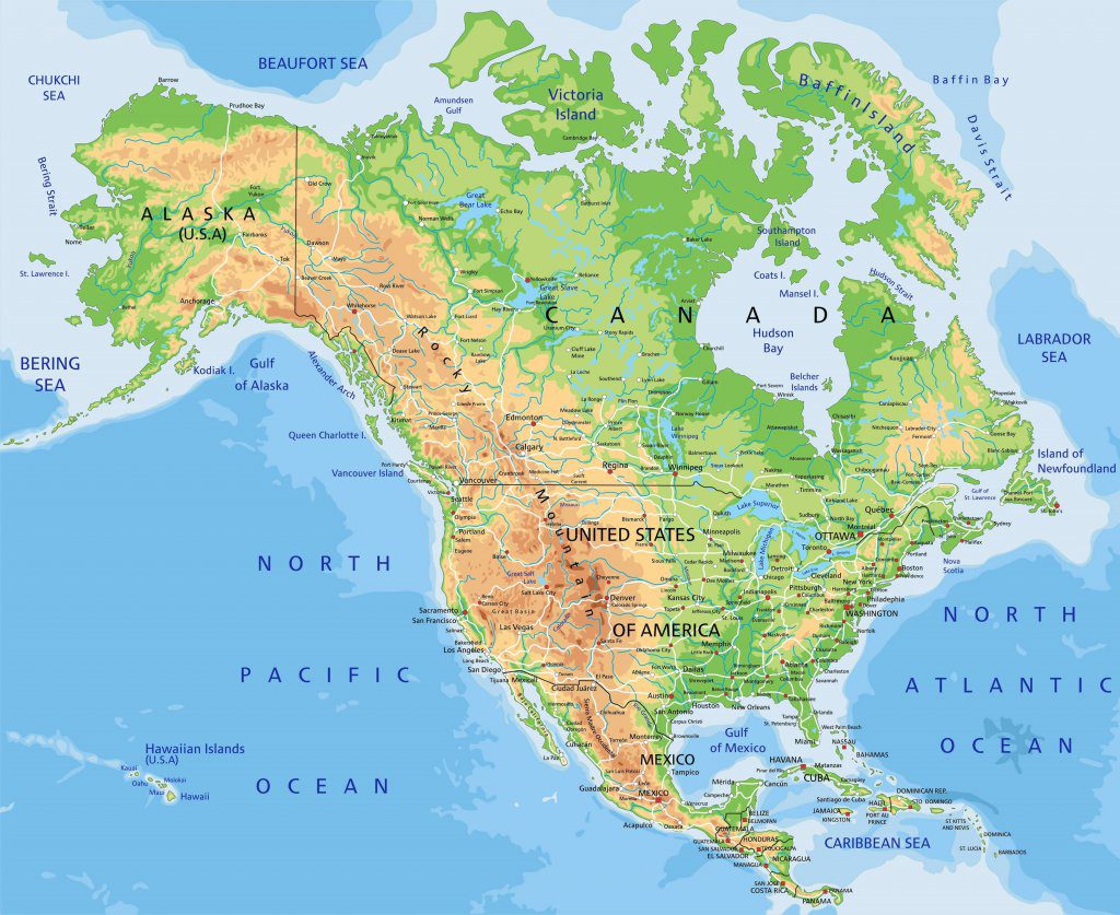 Physical Map Of North America Guide Of The World 4500