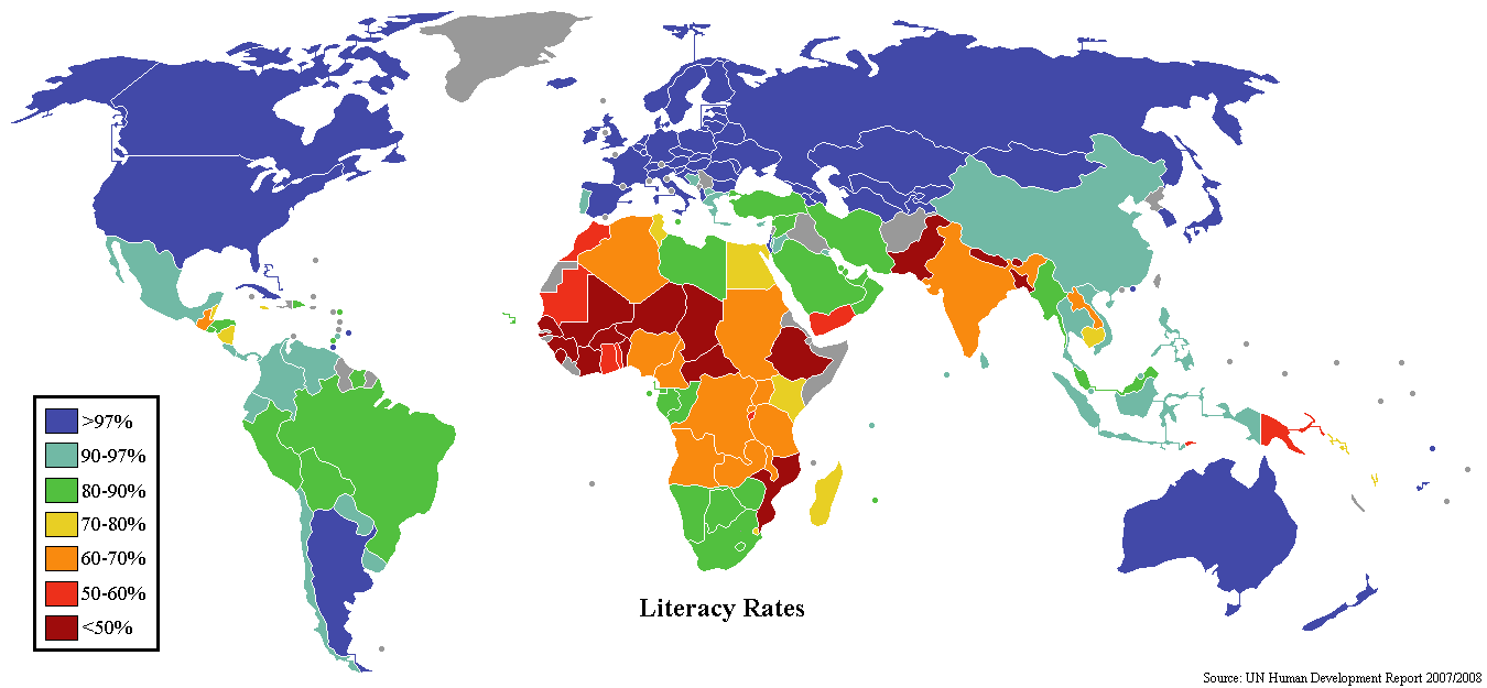 World Literacy Rate Map Guide of the World