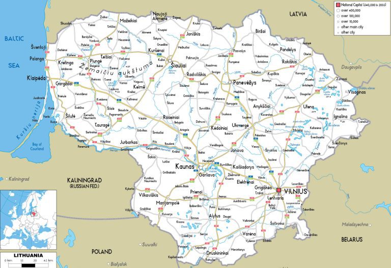 Lithuania highways map with cities