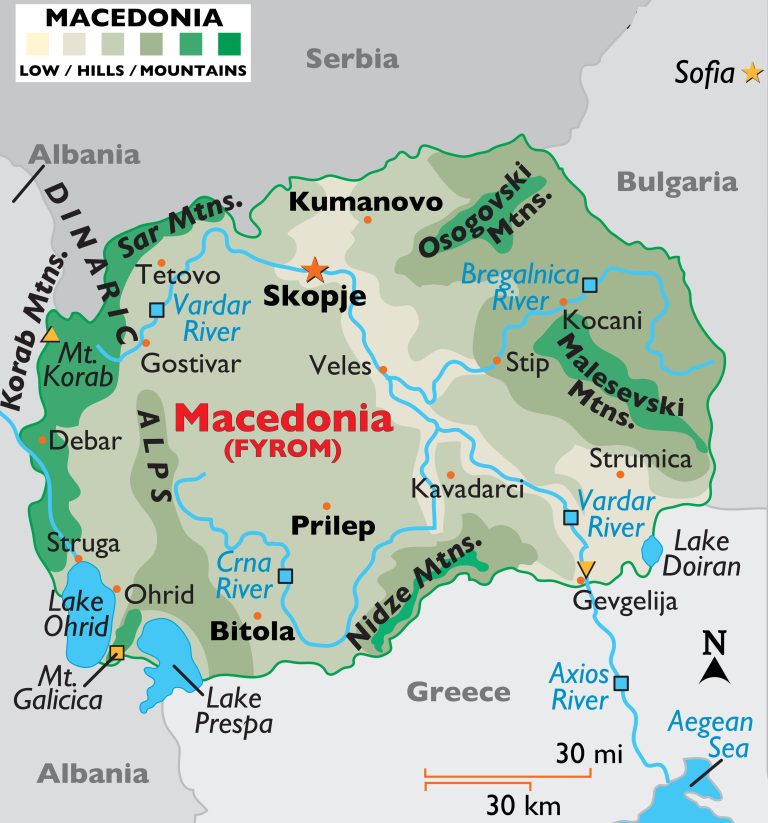 Macedonia largest cities map with rivers