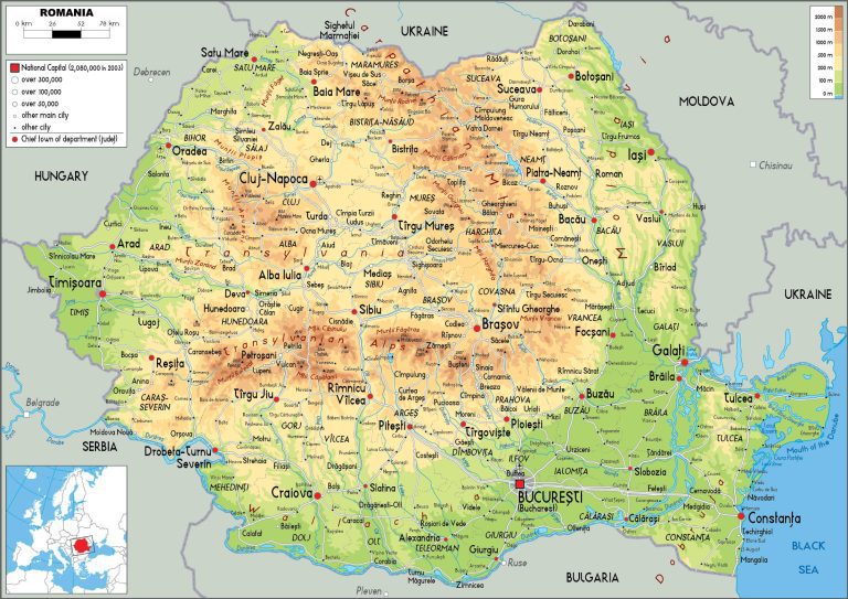 Romania physical map