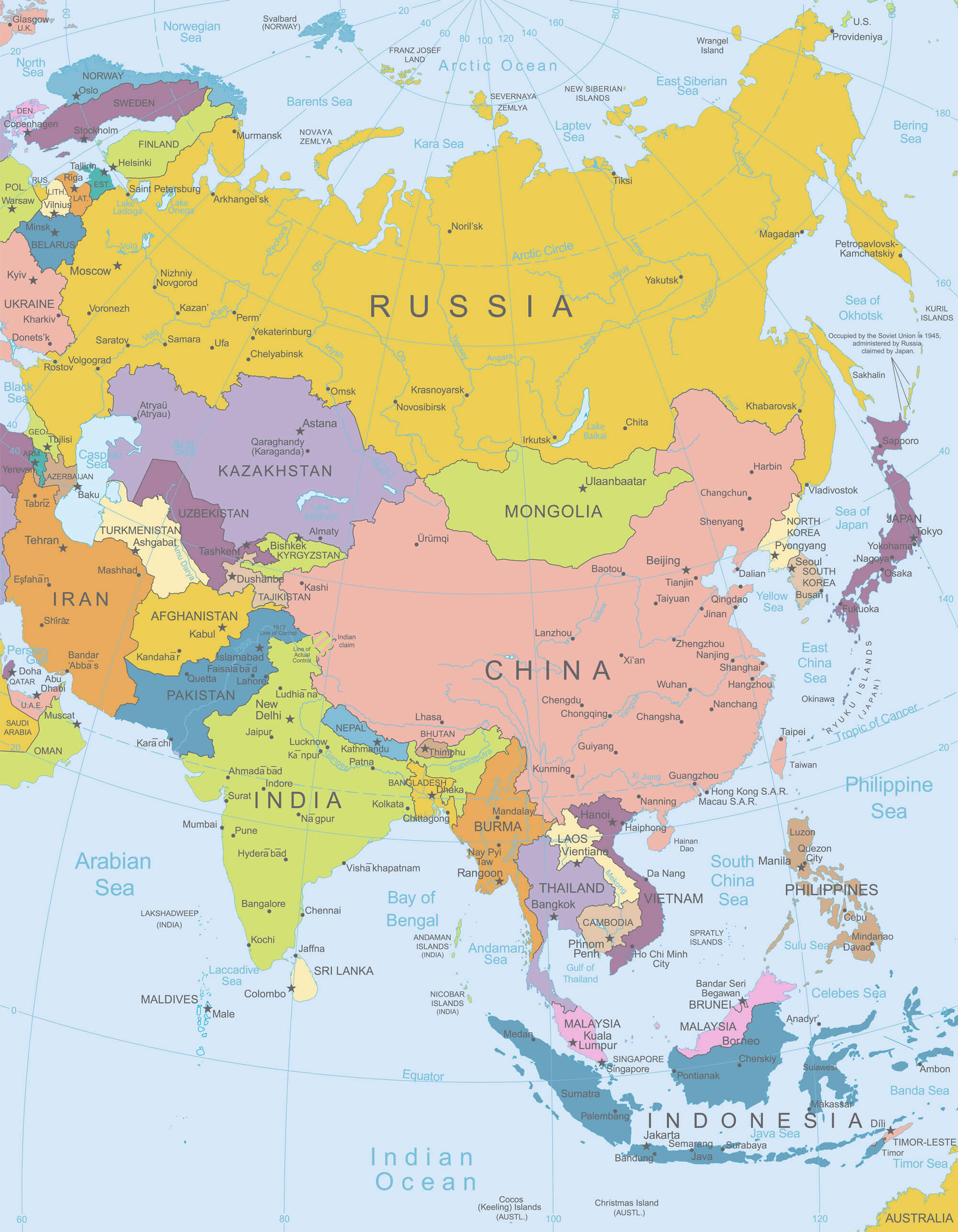 Asia Map With Labeled Countries - Map of world