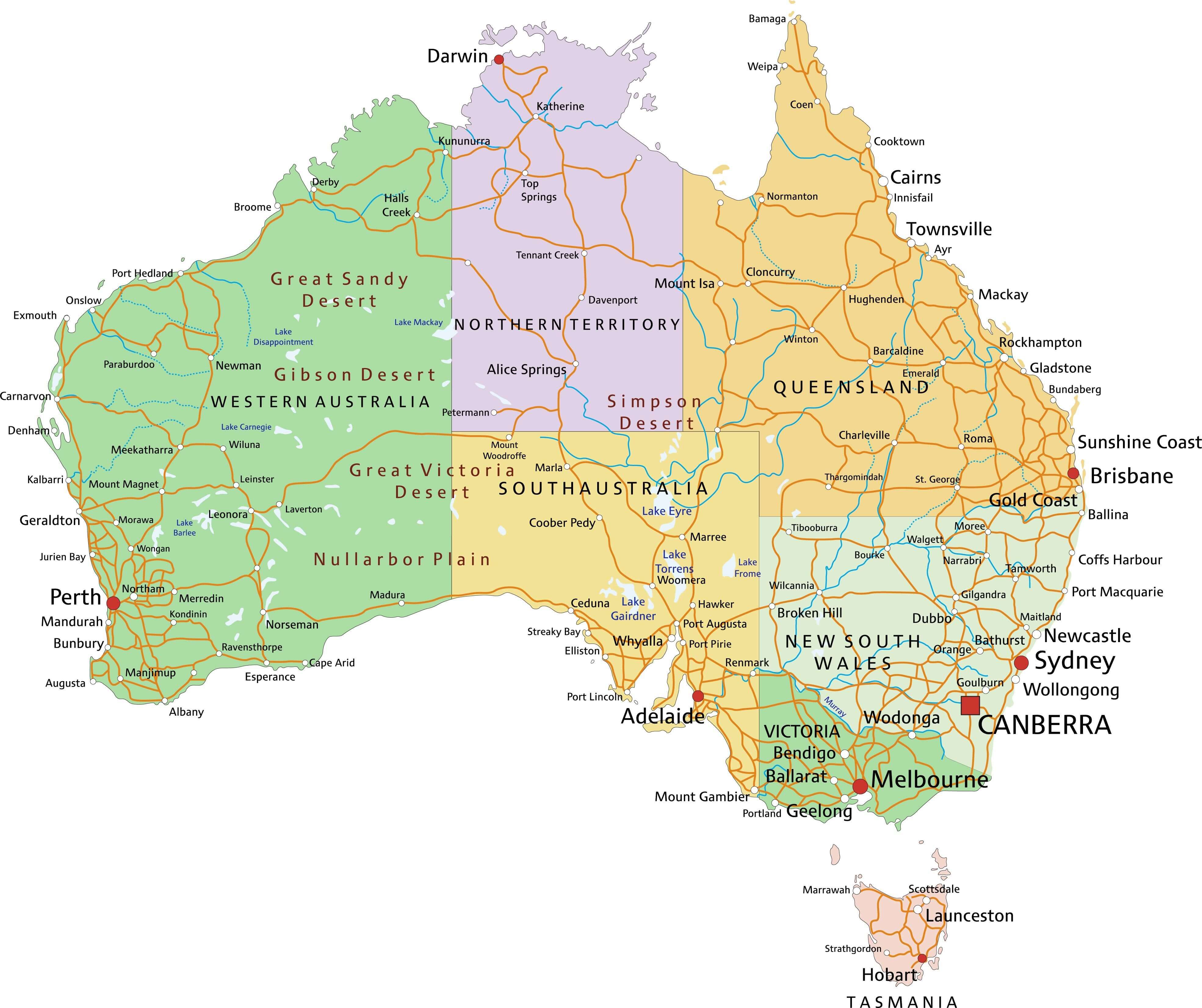 Map Of Australia With States And Major Cities Maps Of The World ...