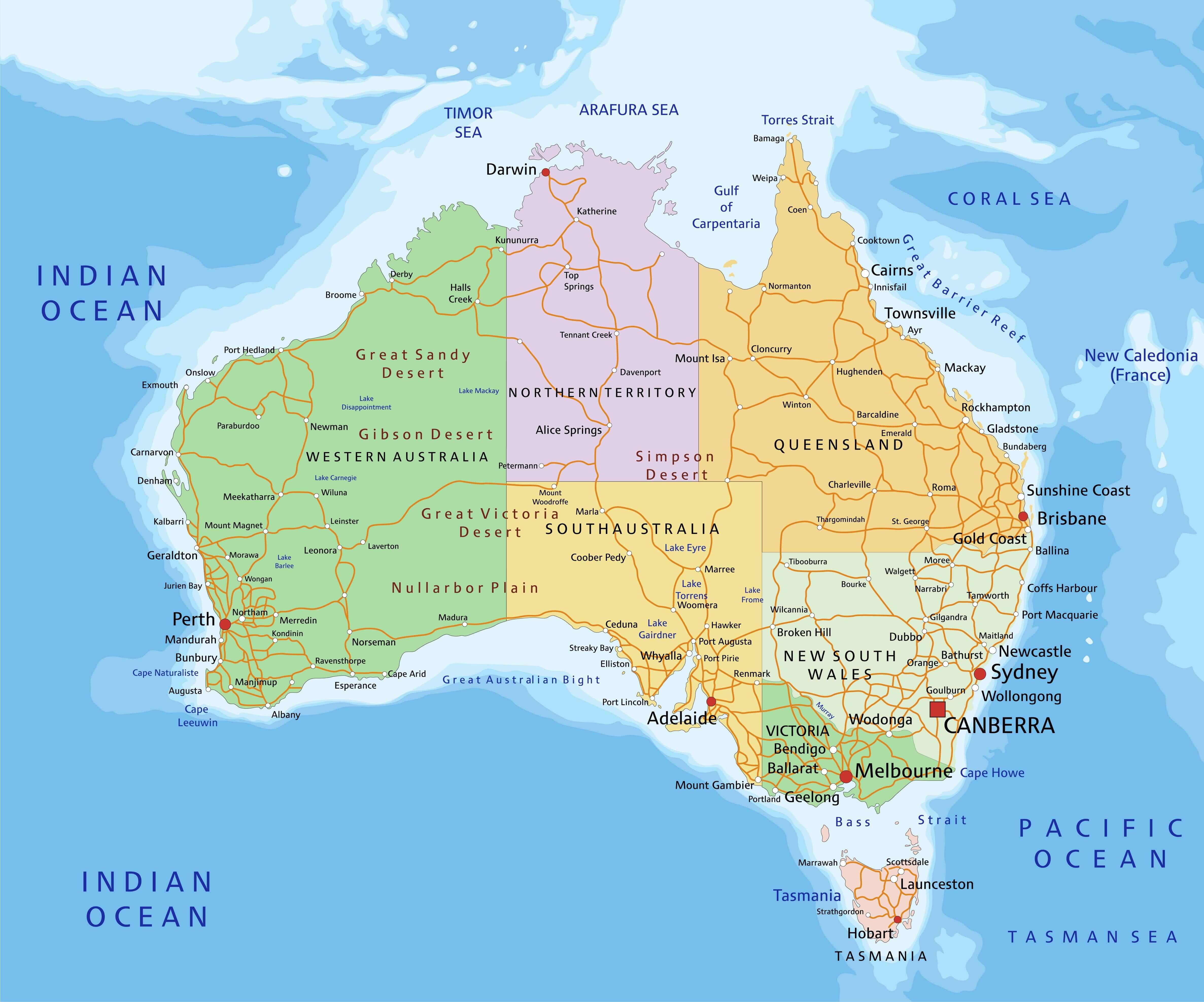 Political Map Of Australia Continent