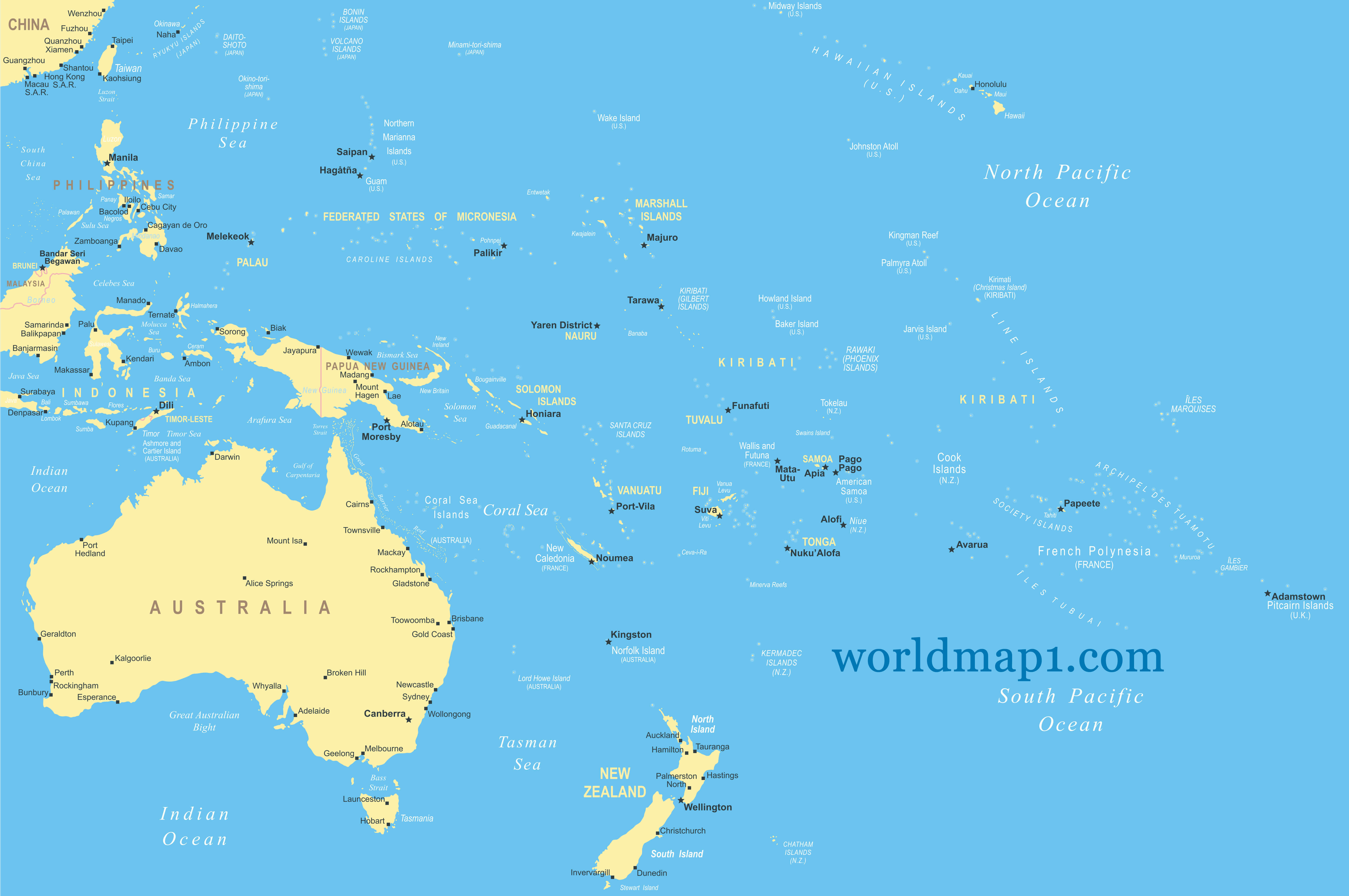 Australia I Oceania Mapa Polityczna Map of Oceania - Guide of the World