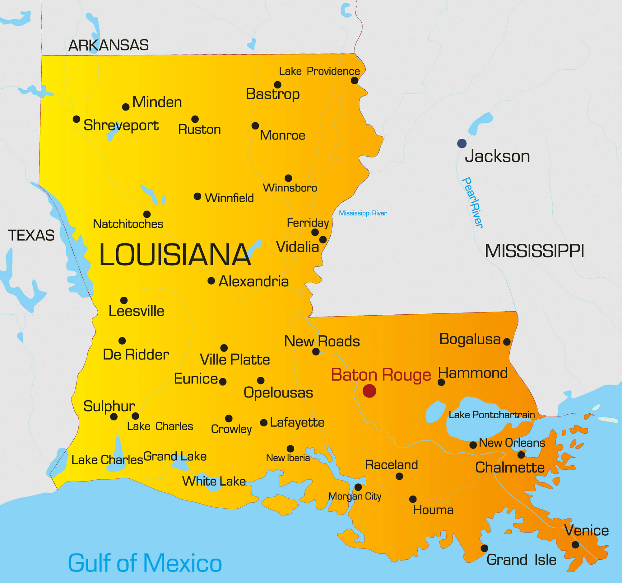 Detailed map of Louisiana state. Louisiana state detailed map