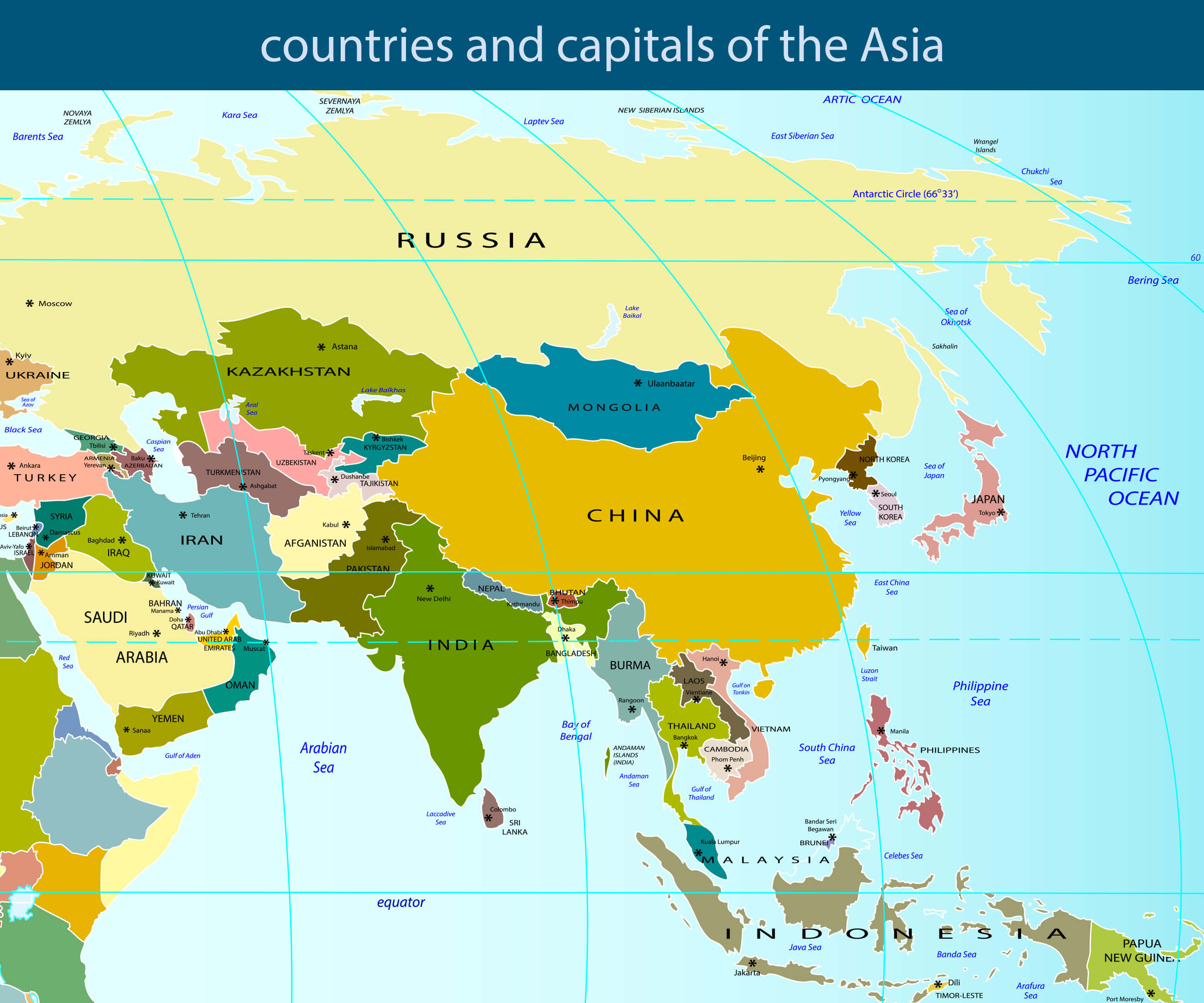 Countries Capitals Of Asia Map 