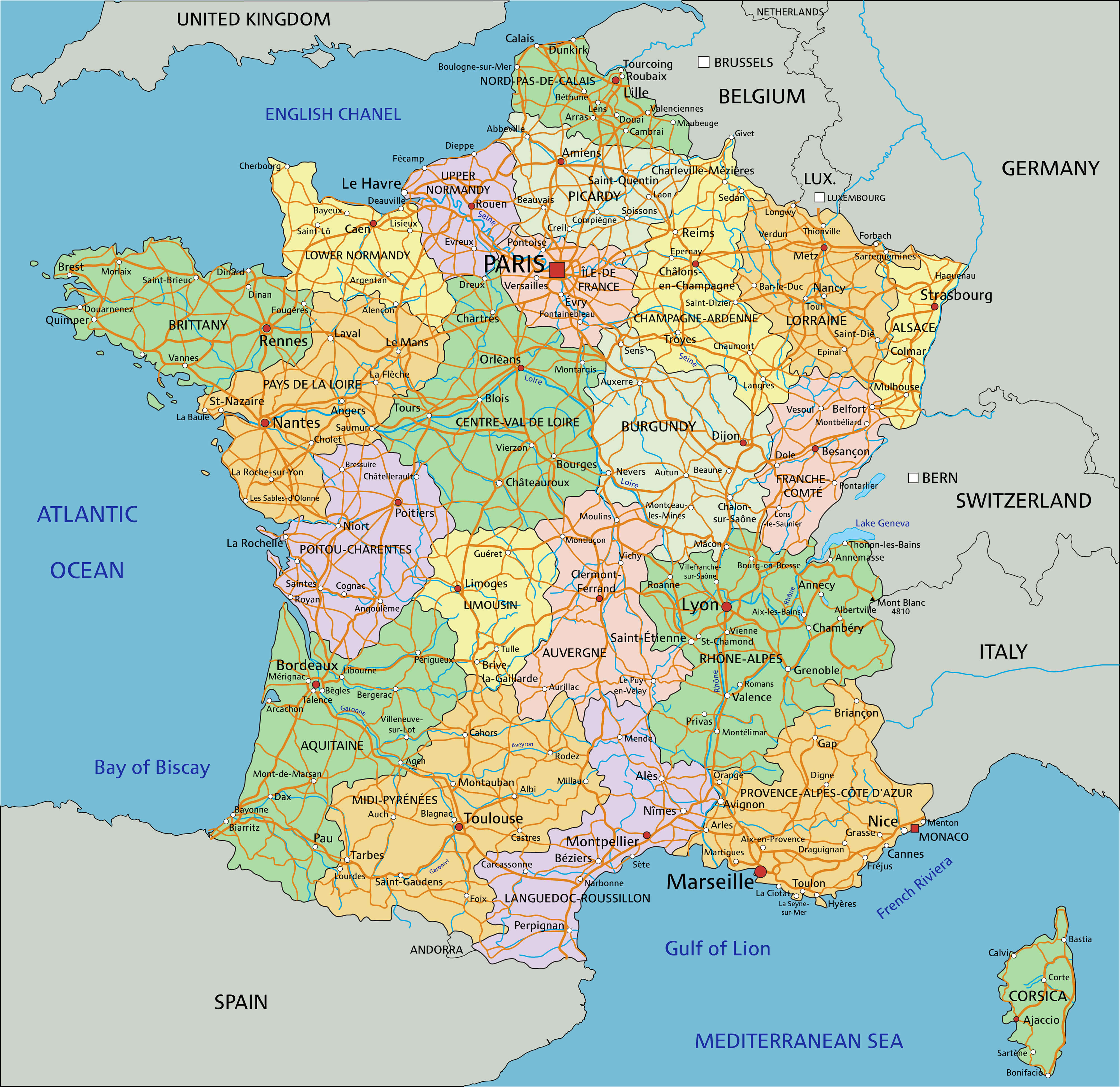 Large Detailed Map Of France With Cities France Map Detailed Map Map ...