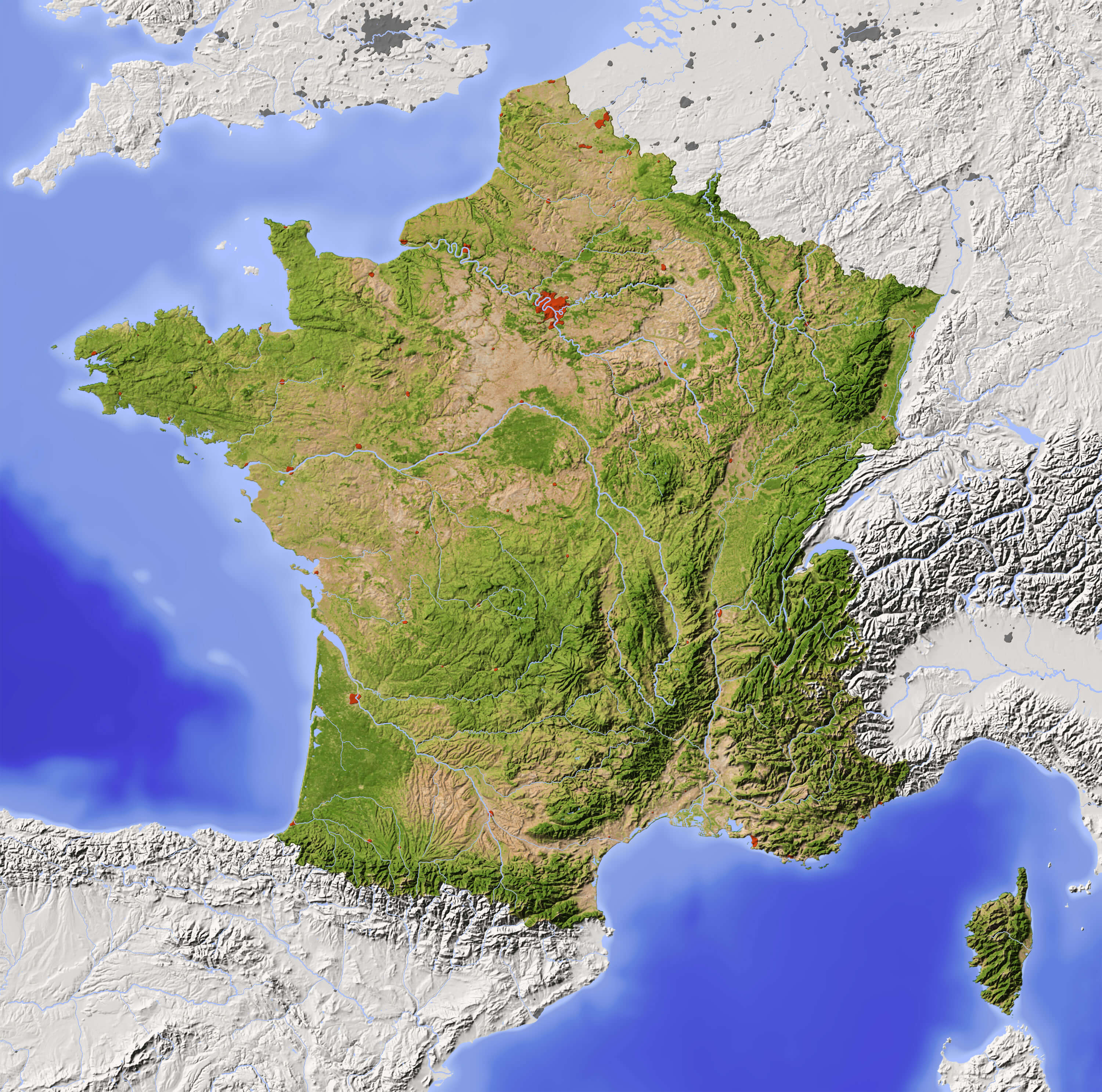 Carte France Relief Image Satellite Lexilogos - Gambaran