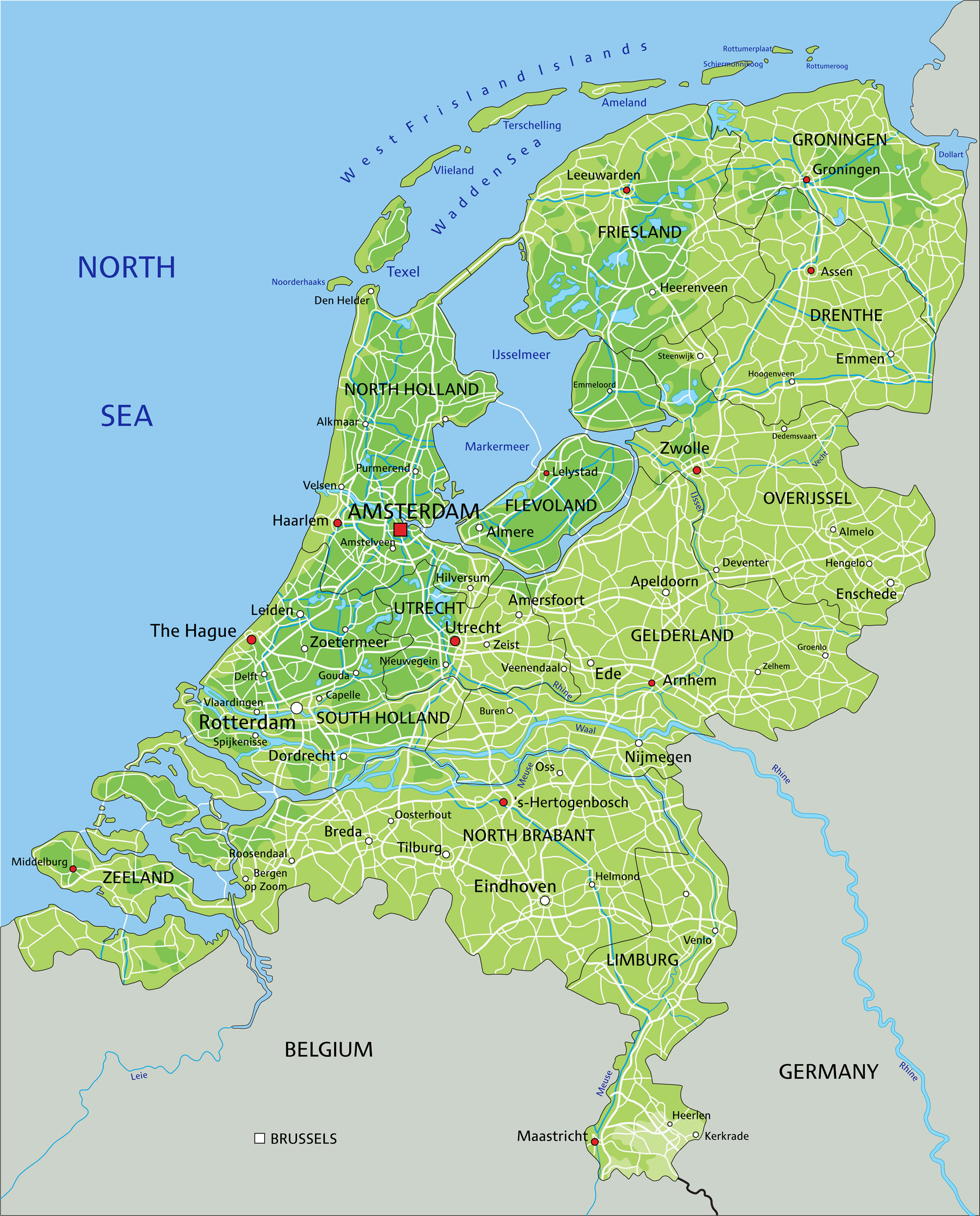 Physical Map Of Holland Holland Map Netherlands Map Map | Images and ...