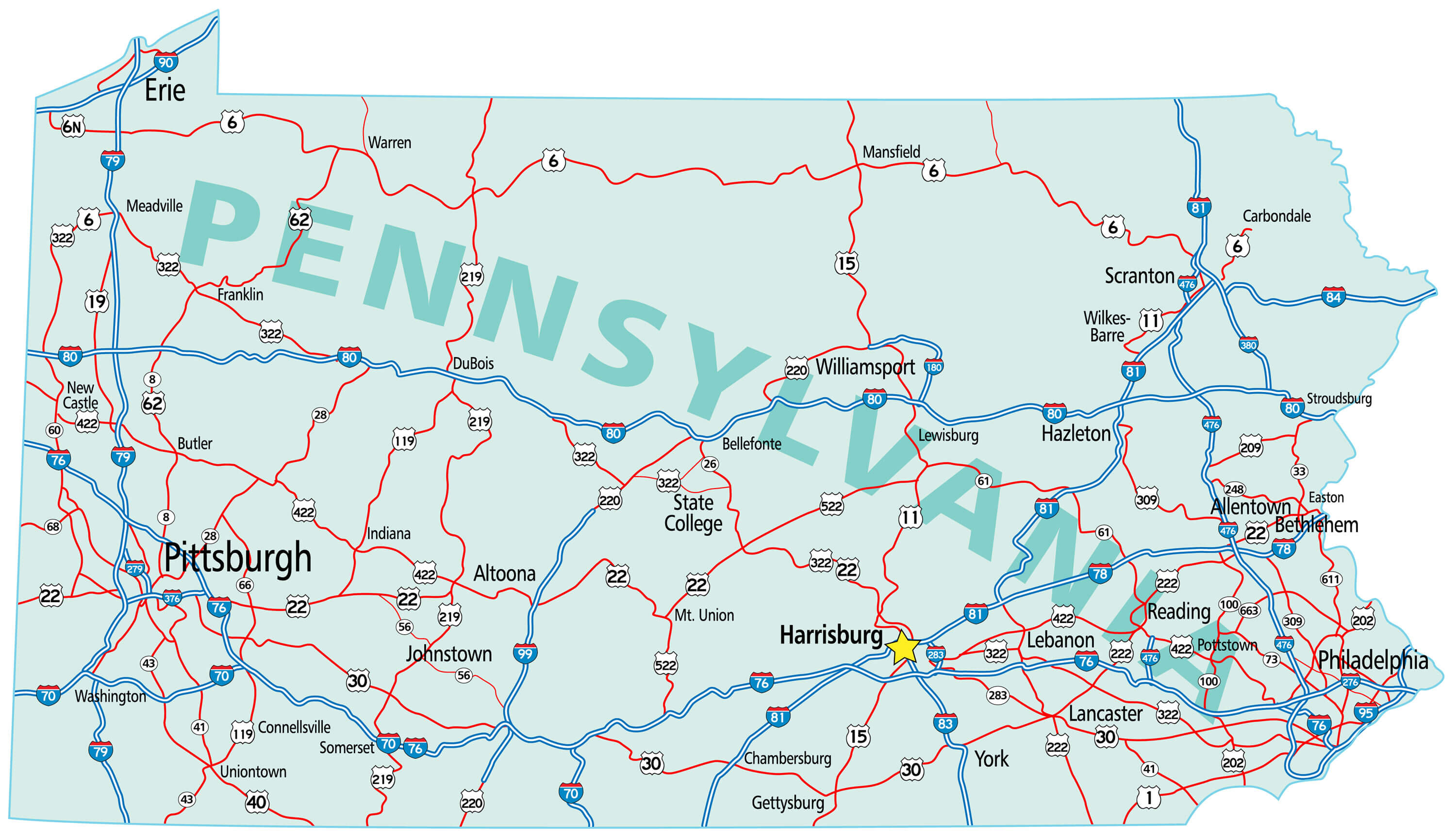 Large Detailed Administrative Map Of Pennsylvania State With Roads | My ...