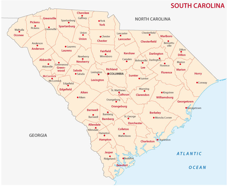 Map of South Carolina - Guide of the World