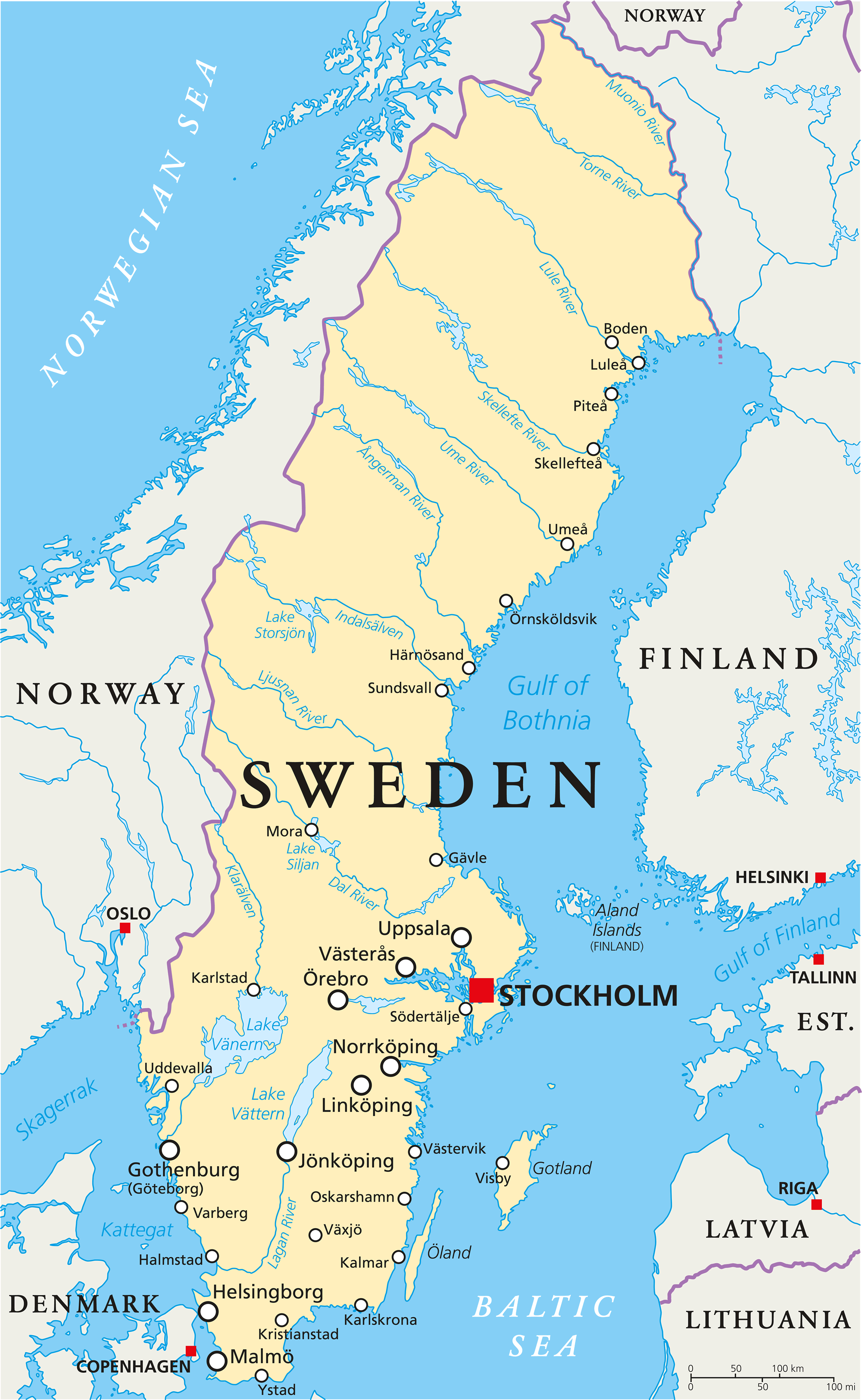 Map Of Sweden Political Map Of Norway Sweden And Finland Kirkenes ...